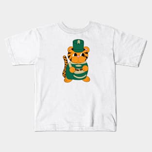 Marching Band Tiger Drum Green and Gold Kids T-Shirt